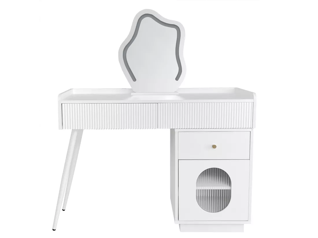 Coiffeuse avec miroir à LEDs - 3 tiroirs spacieux et une porte - Panneaux de particules - Blanc