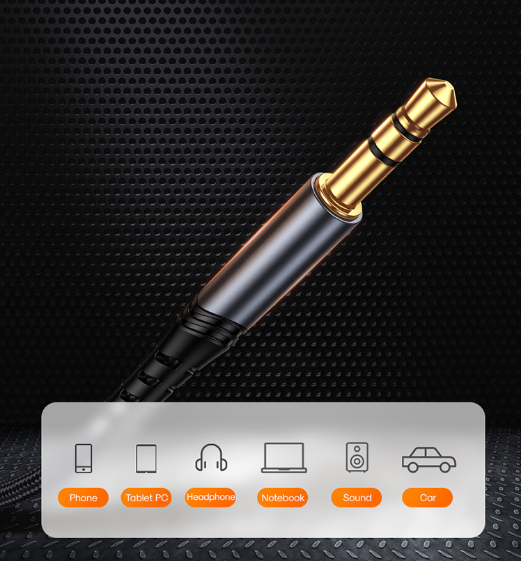 (1m) Lightning auf 3.5mm Klinke Stecker AUX Audiokabel Nylon mit vergoldeten Kontakten (Männlich) - Schwarz