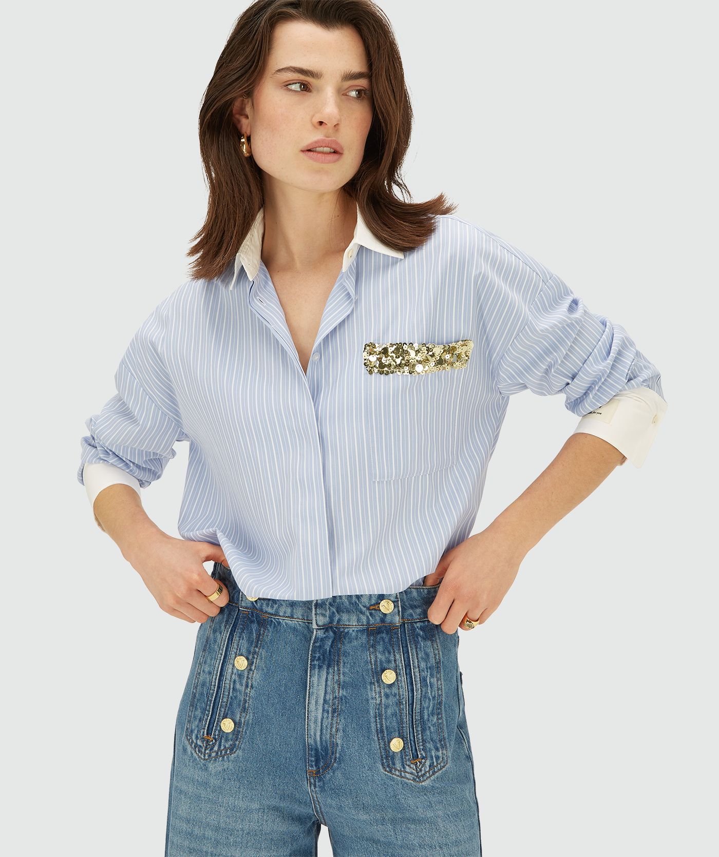 JV-CELESTINE oversized blouse met strepen - powder blue stripe