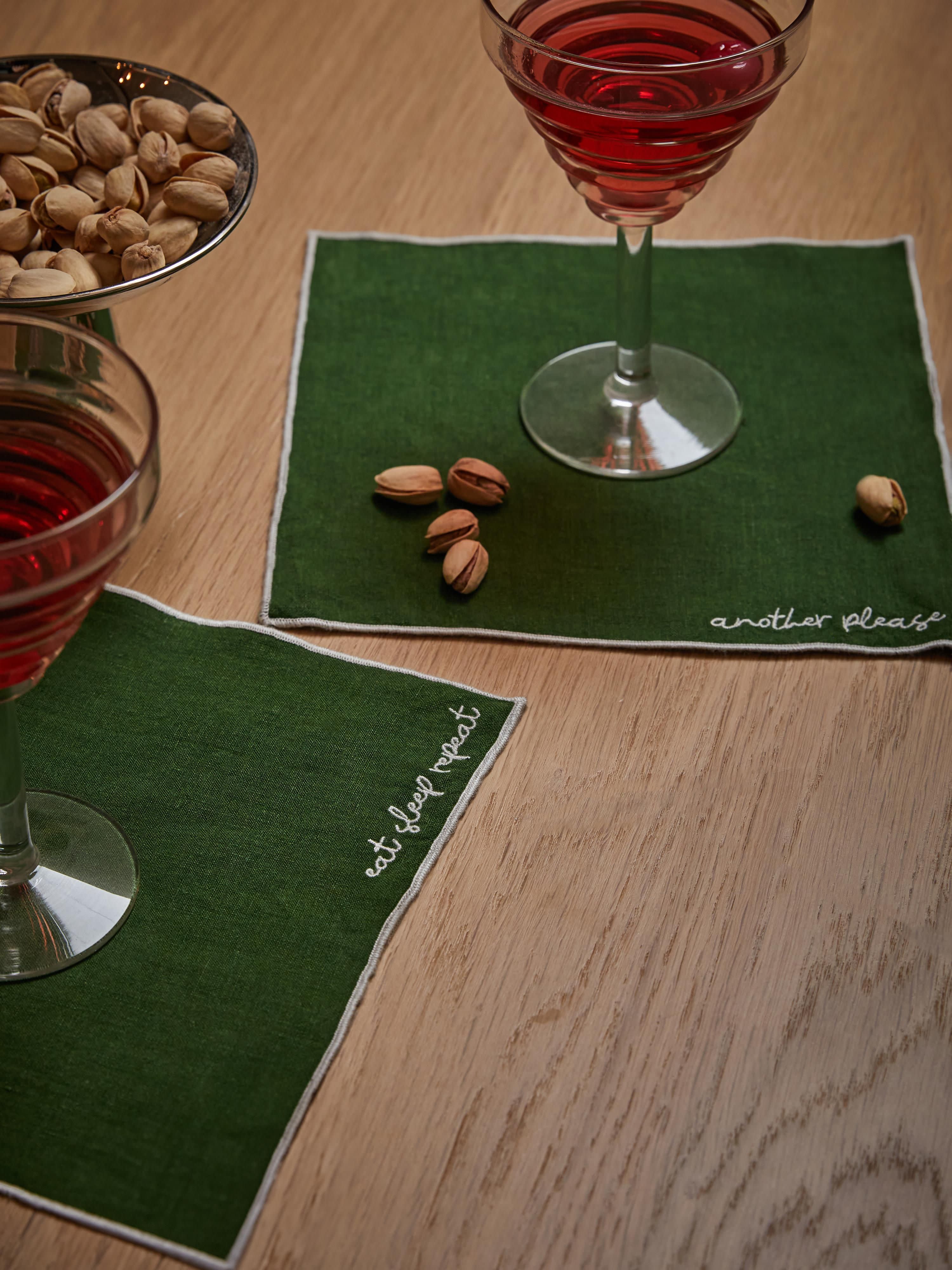Linnen cocktailservetten Cosmo met borduursel, 4 stuks