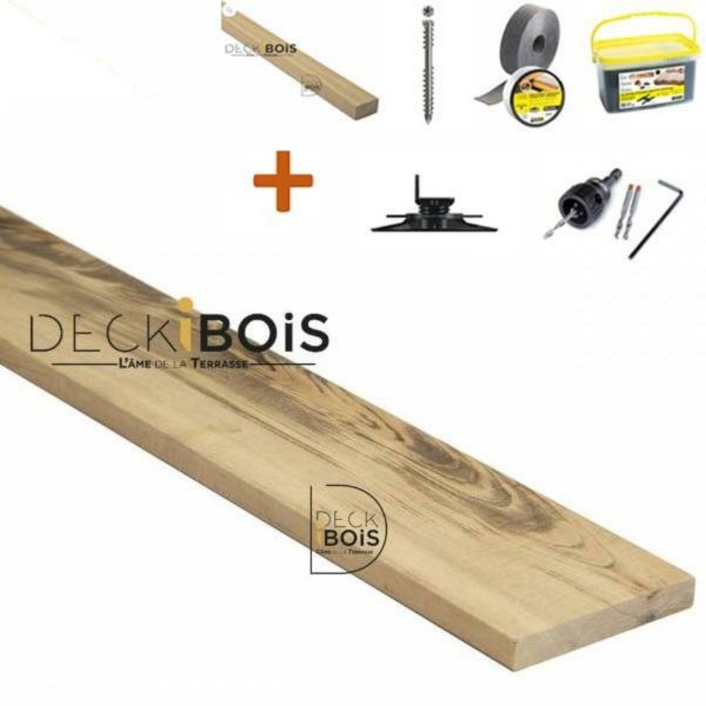 Pack complet 40m² lame de terrasse muiracatiara lx1550mm avec lambourde, vis, cale de ventilation, plot pvc et bande bitumineuse