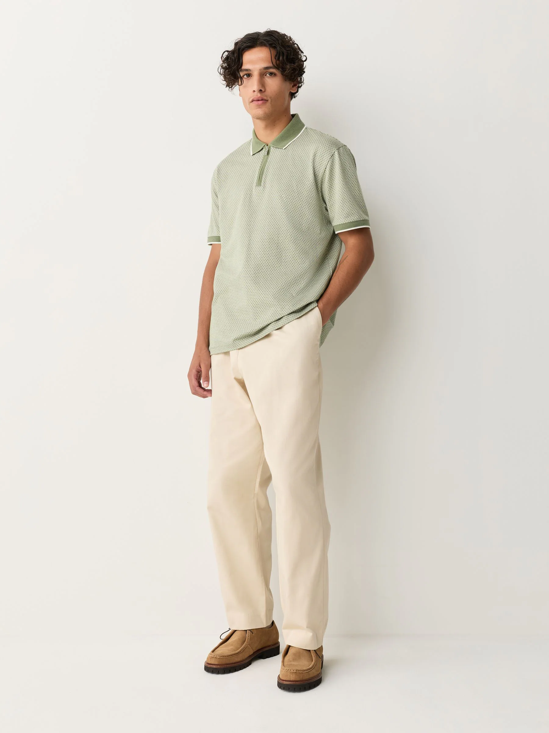 Grijs-groen - Modieus poloshirt met kwartrits