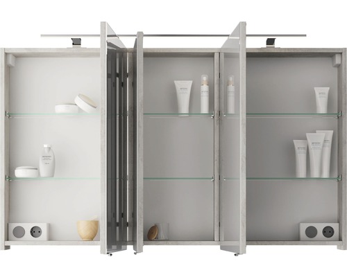 Pelipal Xpressline 4035 spiegelkast, 120 x 14,5 x 70,3 cm, grijs, 3-deurs, LED, IP44