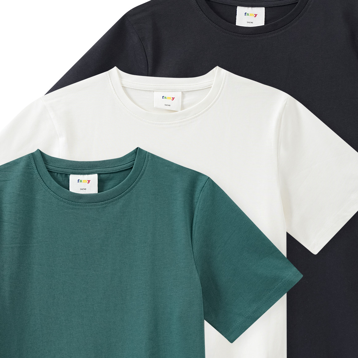 Famy 3 Jungen T-Shirts im Basic-Look dunkelgrün / dunkelgrau / weiss