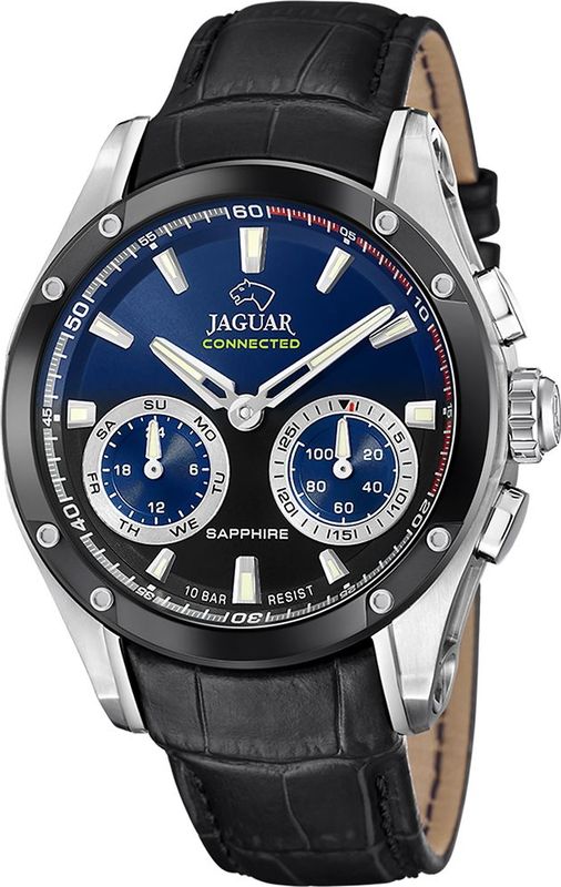 Jaguar - Polshorloge - Zilver - Leer - Blauw Wijzerplaat - RVS Kast