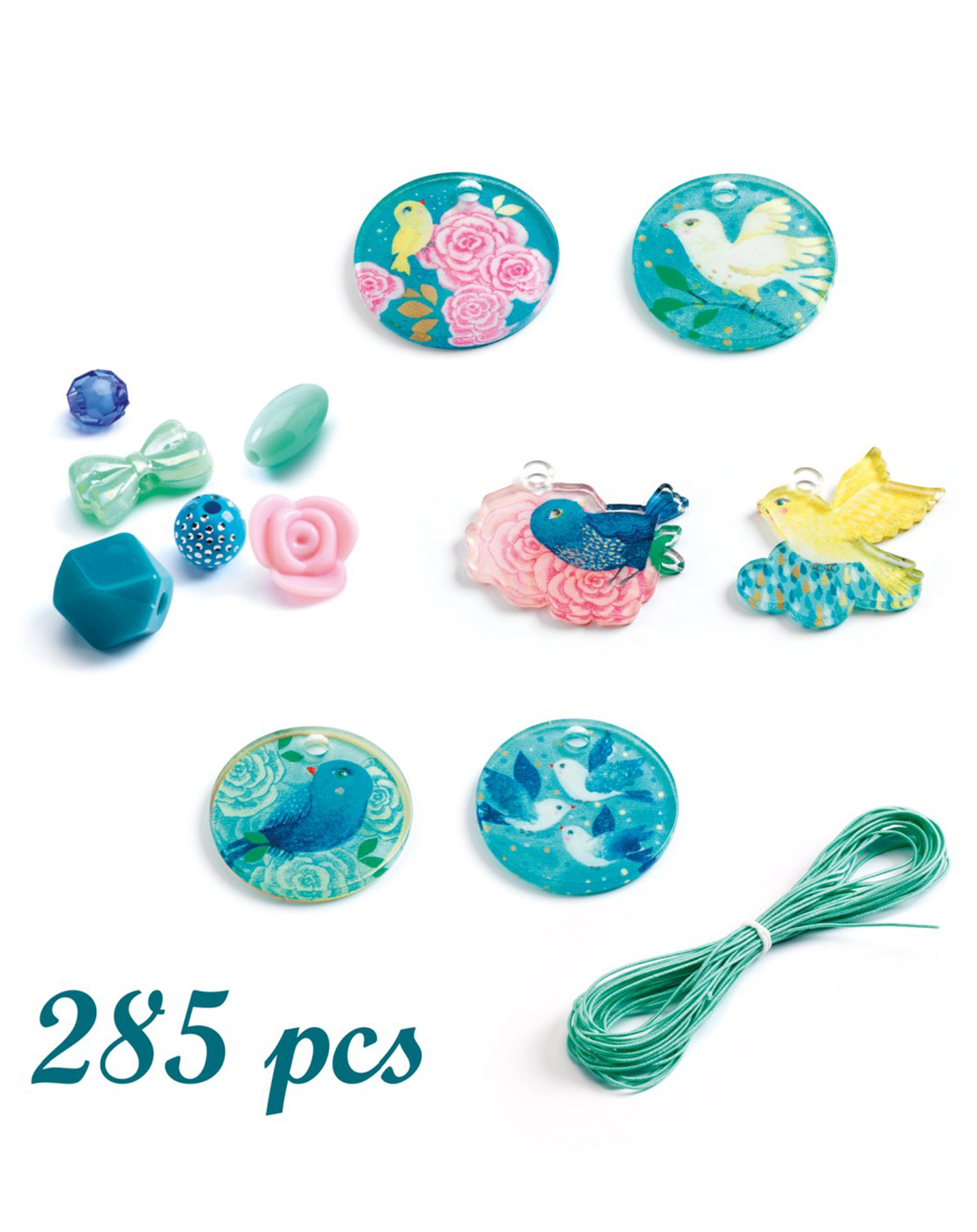 Perlen-Set VÖGEL in türkis