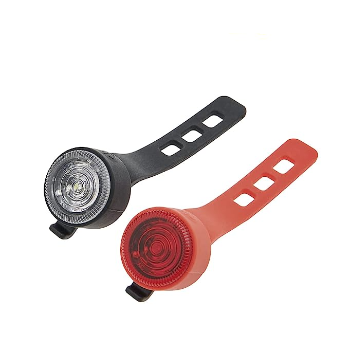 (2er Set) Fahrrad Licht Velo LED Front- und Rücklicht mit Silikon Halterung inkl. 2x CR2032 Batterien (NEWMUGHTKITK) - Schwarz / Rot