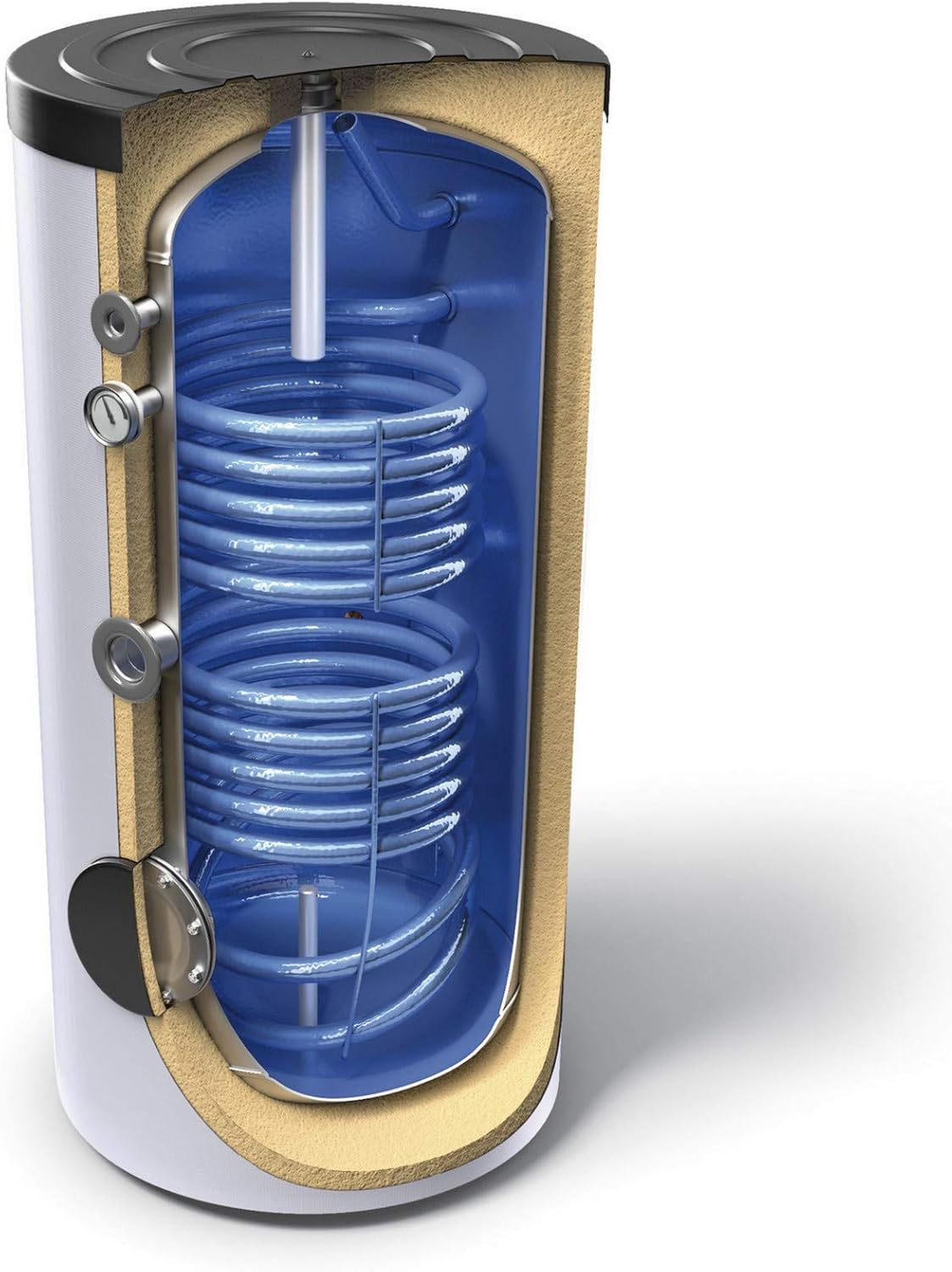 Warmwasserspeicher, Standspeicher, Trinkwasserspeicher mit 2 Wärmetauscher Energieeffizienzklasse B in der Größe 160 L Liter
