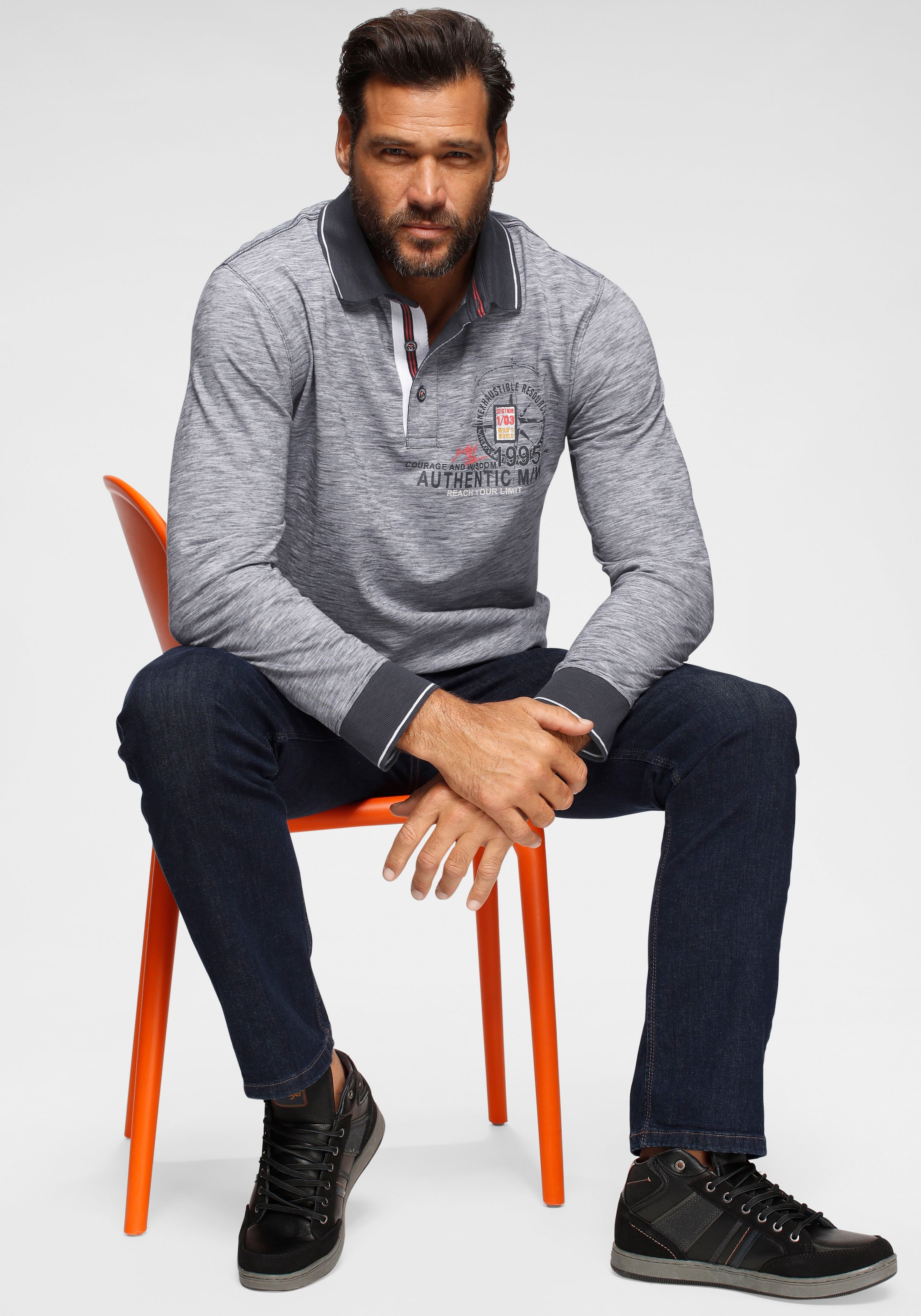Man's World Langarm-Poloshirt , Langarm,  melierte Optik,  Polokragen,  aus Baumwolle