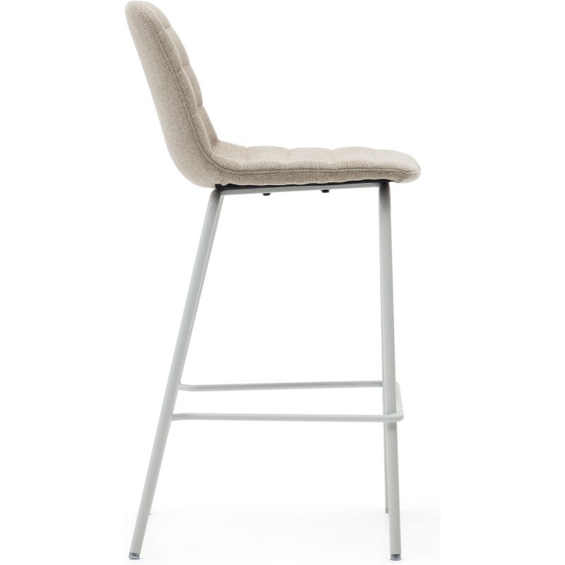 Tabouret  Zunilda en chenille beige et acier avec finition blanc mat hauteur 65 cm