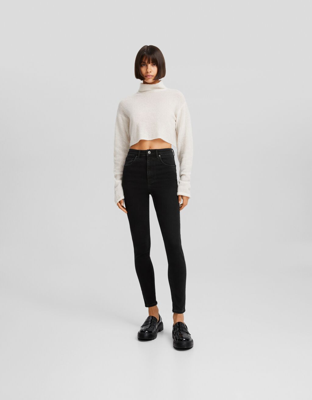 calça jeans skinny de cintura super alta