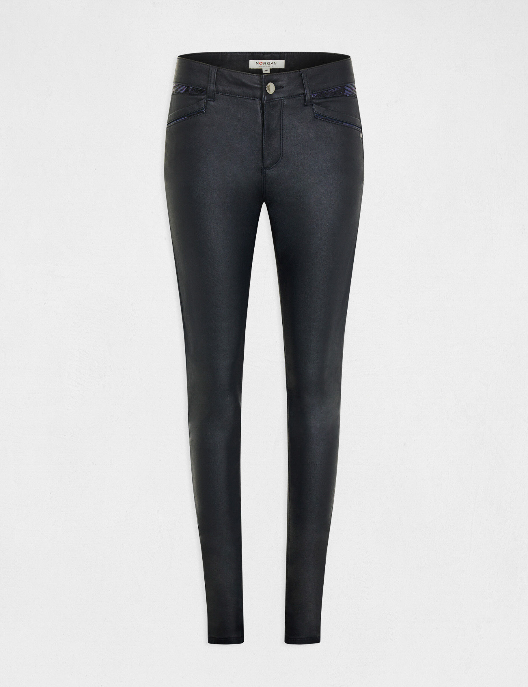 Pantalon skinny enduit marine femme - marine