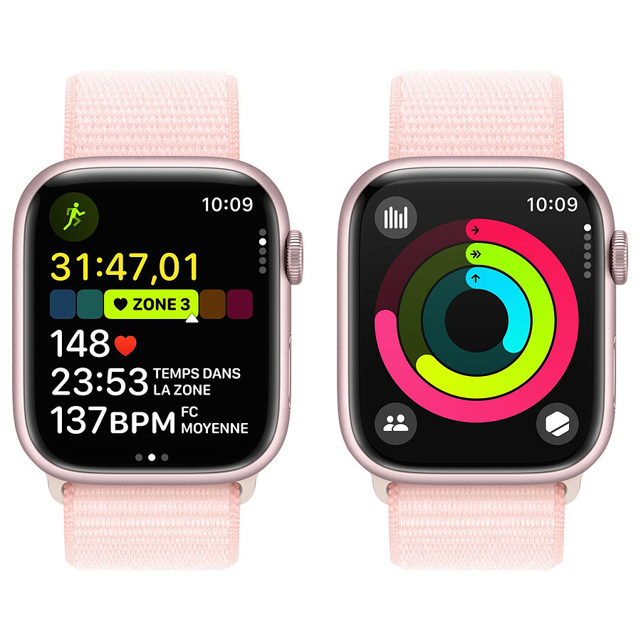 Apple Watch Series 9 GPS + Cellular - Aluminium Rose - Bracelet Boucle Sport - 41 mm