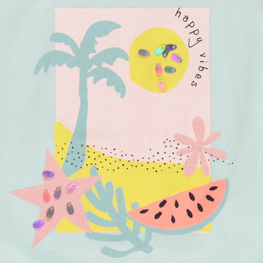 T-shirt manches courtes élastiquées avec print fantaisie pour fille - Bleu