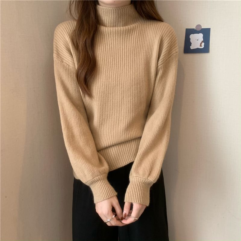 Shinsei - Mock Neck Effen Geribbelde Trui