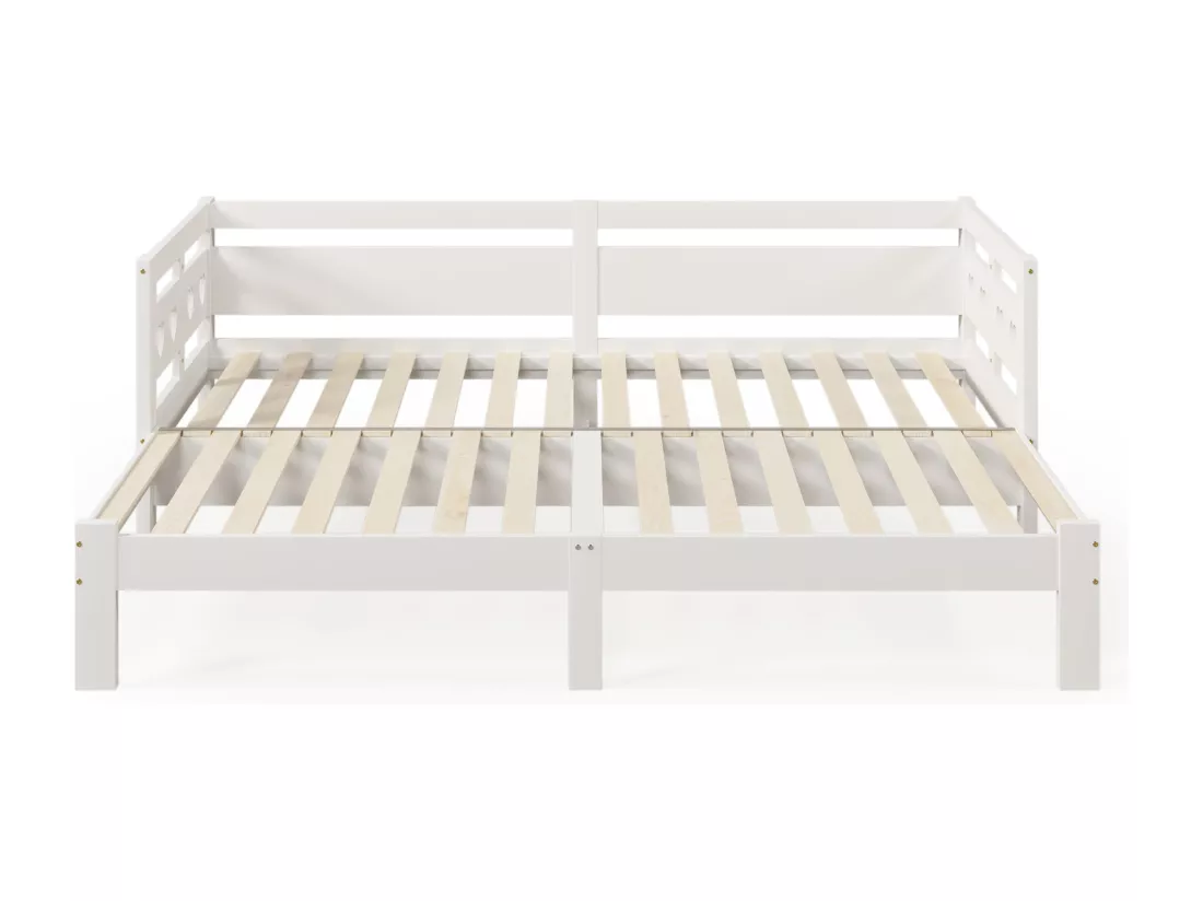 Lit gigogne 90 x 200 cm - Lit de repos en bois massif - forme coeur - blanc