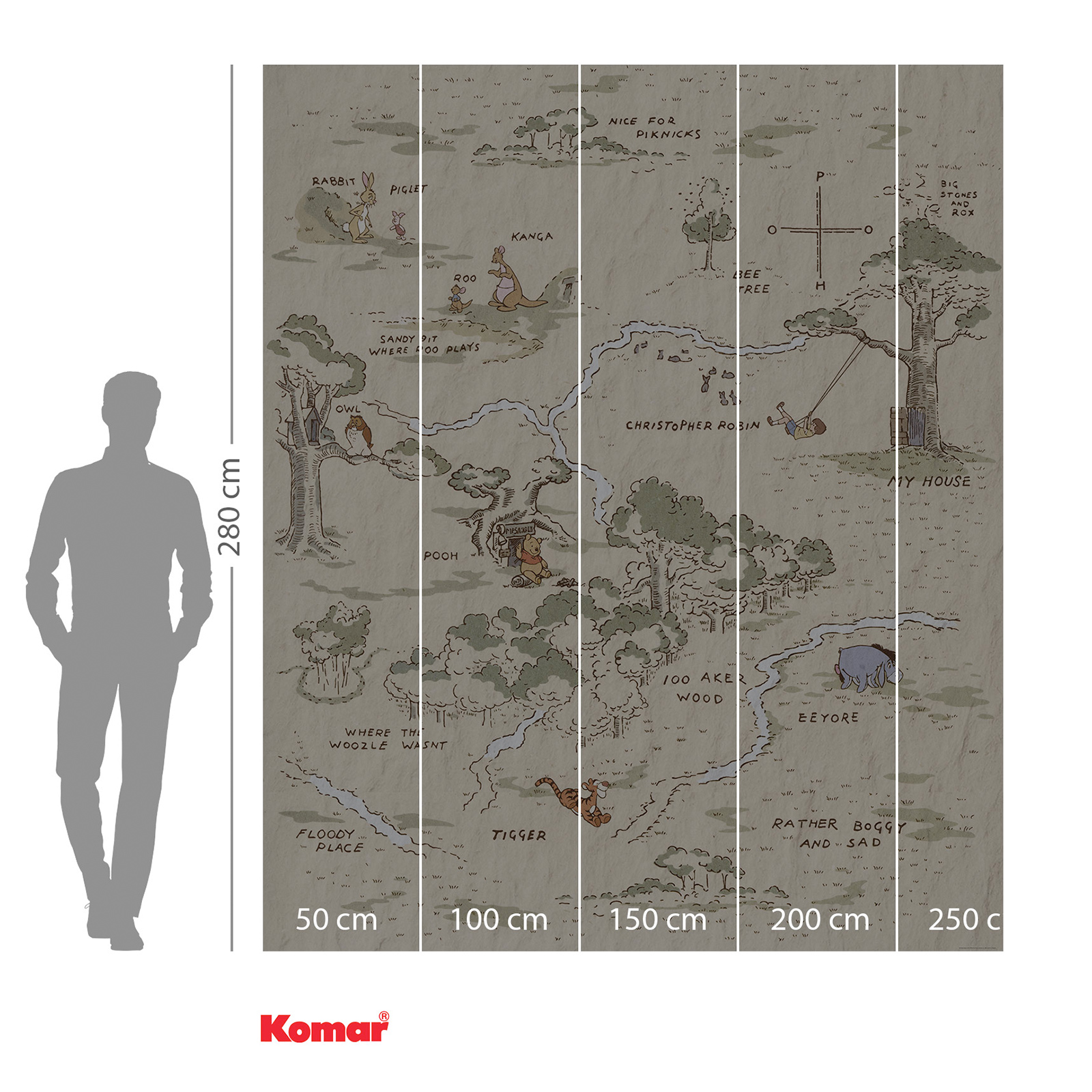 Vlies-Fototapete WINNIE THE POOH MAP - 200x240 cm
