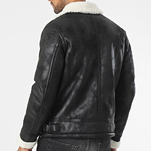 Veste Biker Col Mouton Noir