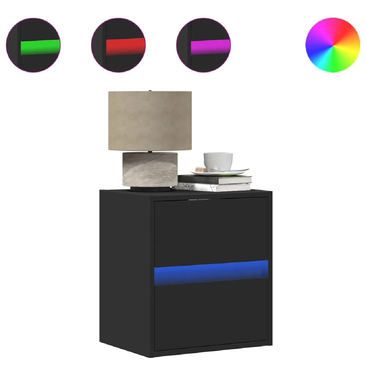 vidaXL Tables de chevet murales avec lumières LED