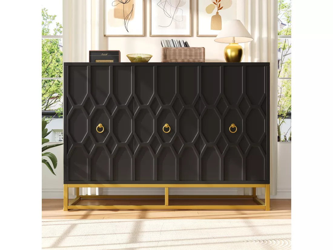Buffet moderne 120×40×85 cm - 3 portes avec étagères réglables - Noir