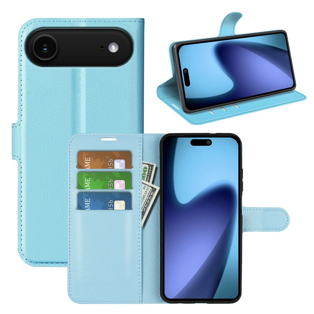 iPhone Air Leder Tasche Flip Cover Litchi Look - Blau