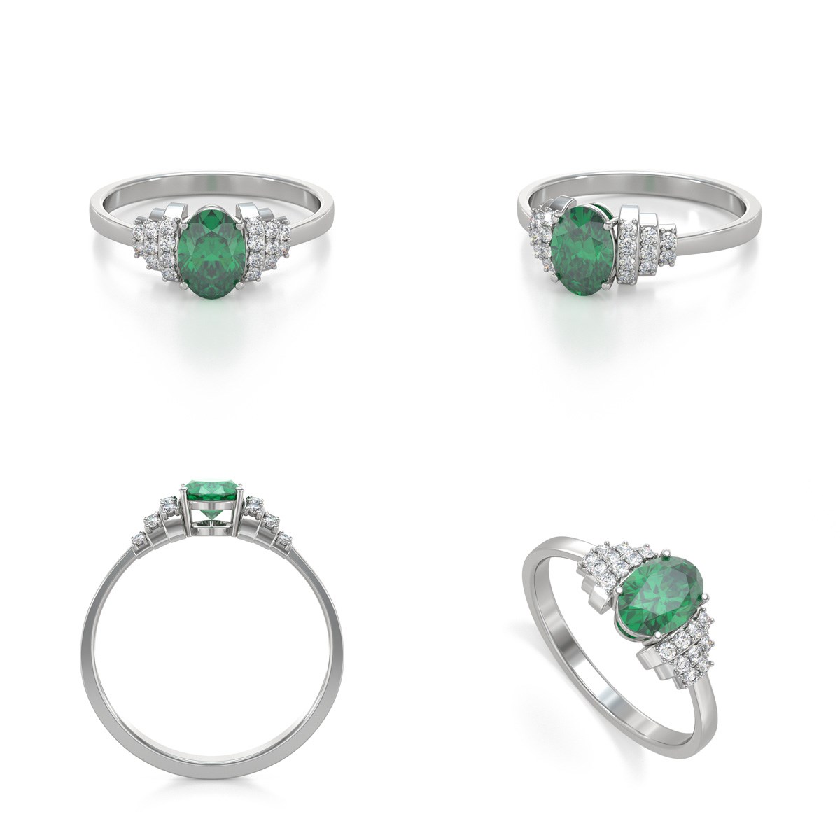 Bague ADEN Or 585 Blanc Emeraude et diamants 2.24grs