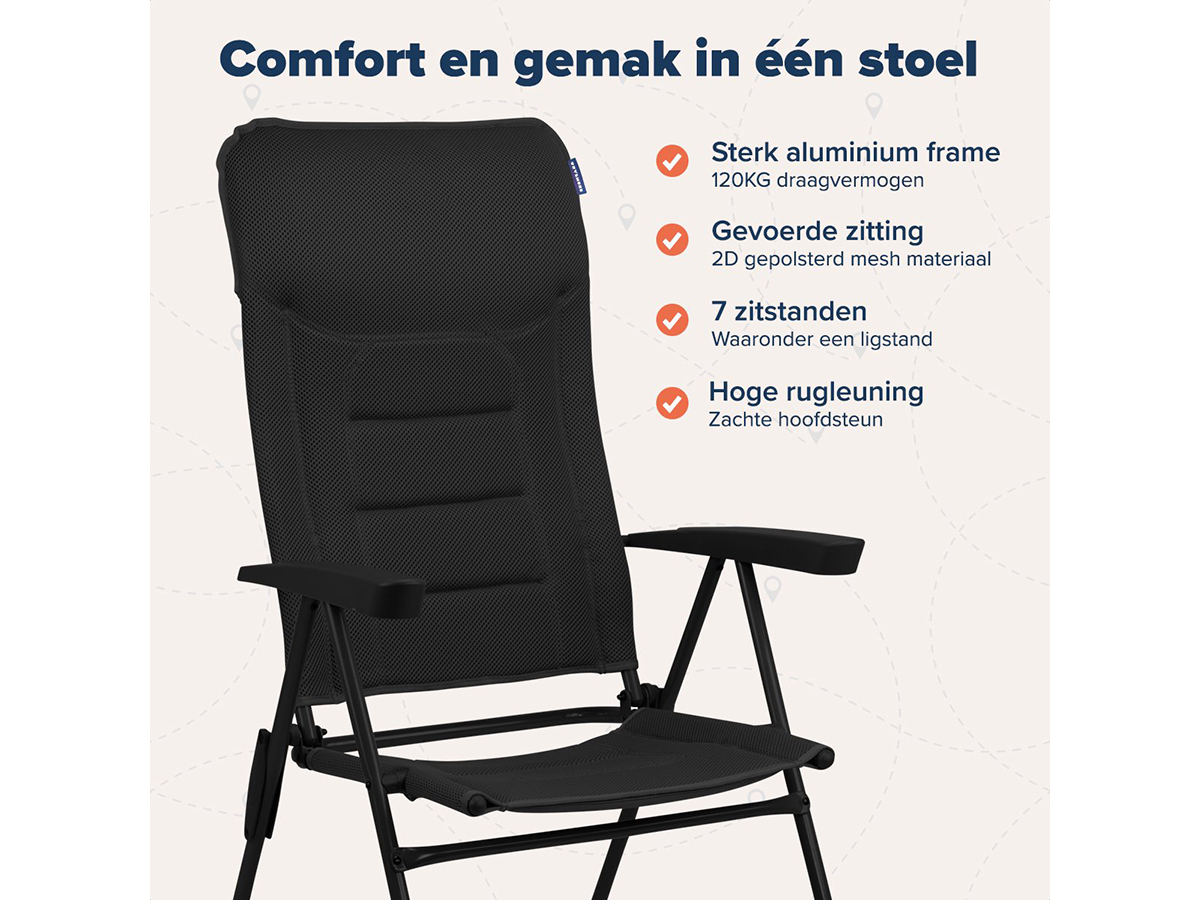 TRVLMORE 7 standen black campingstoel - Set van 2