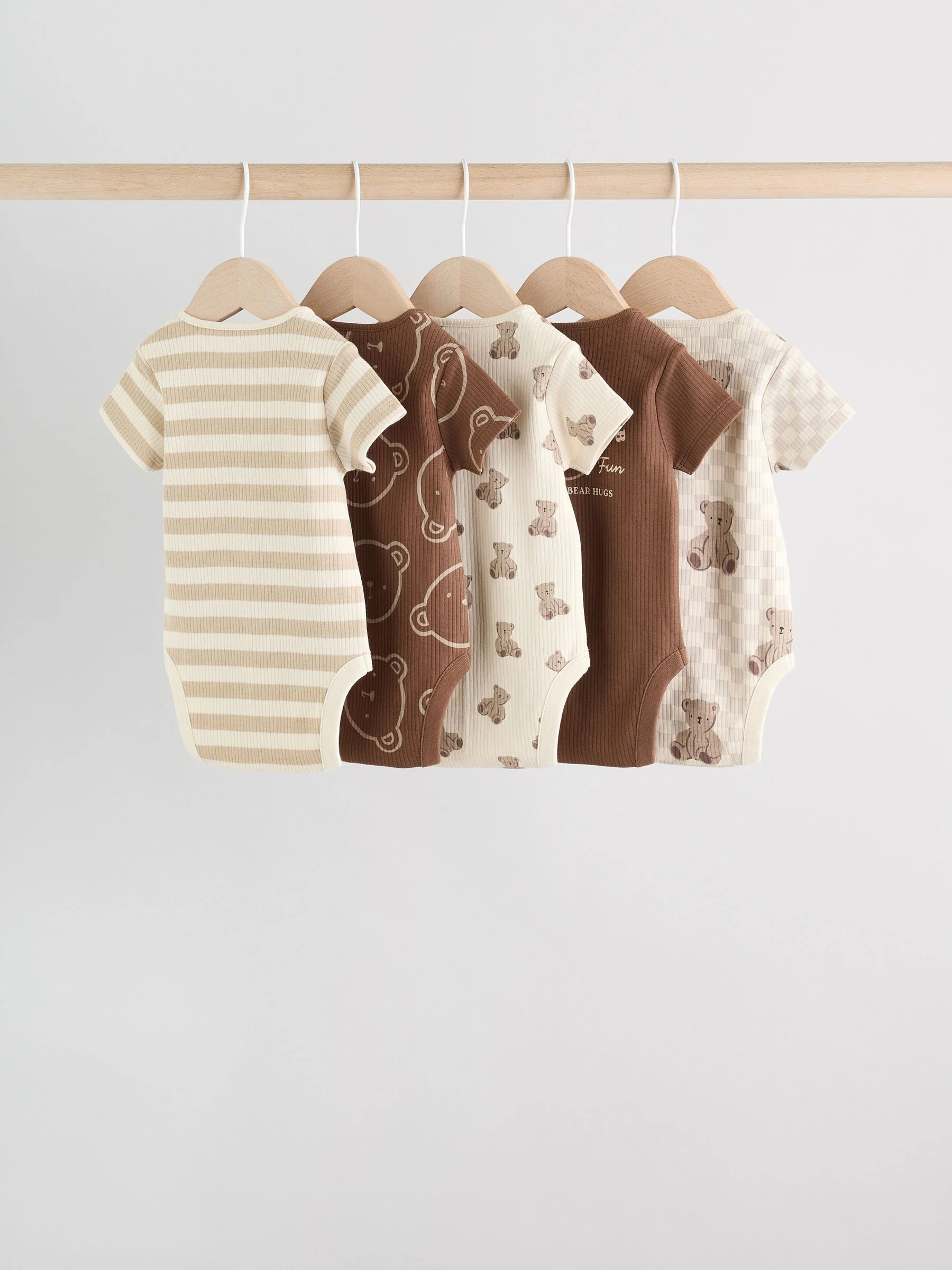 Chocoladebruin - Set van 5 babyrompertjes met korte mouwen