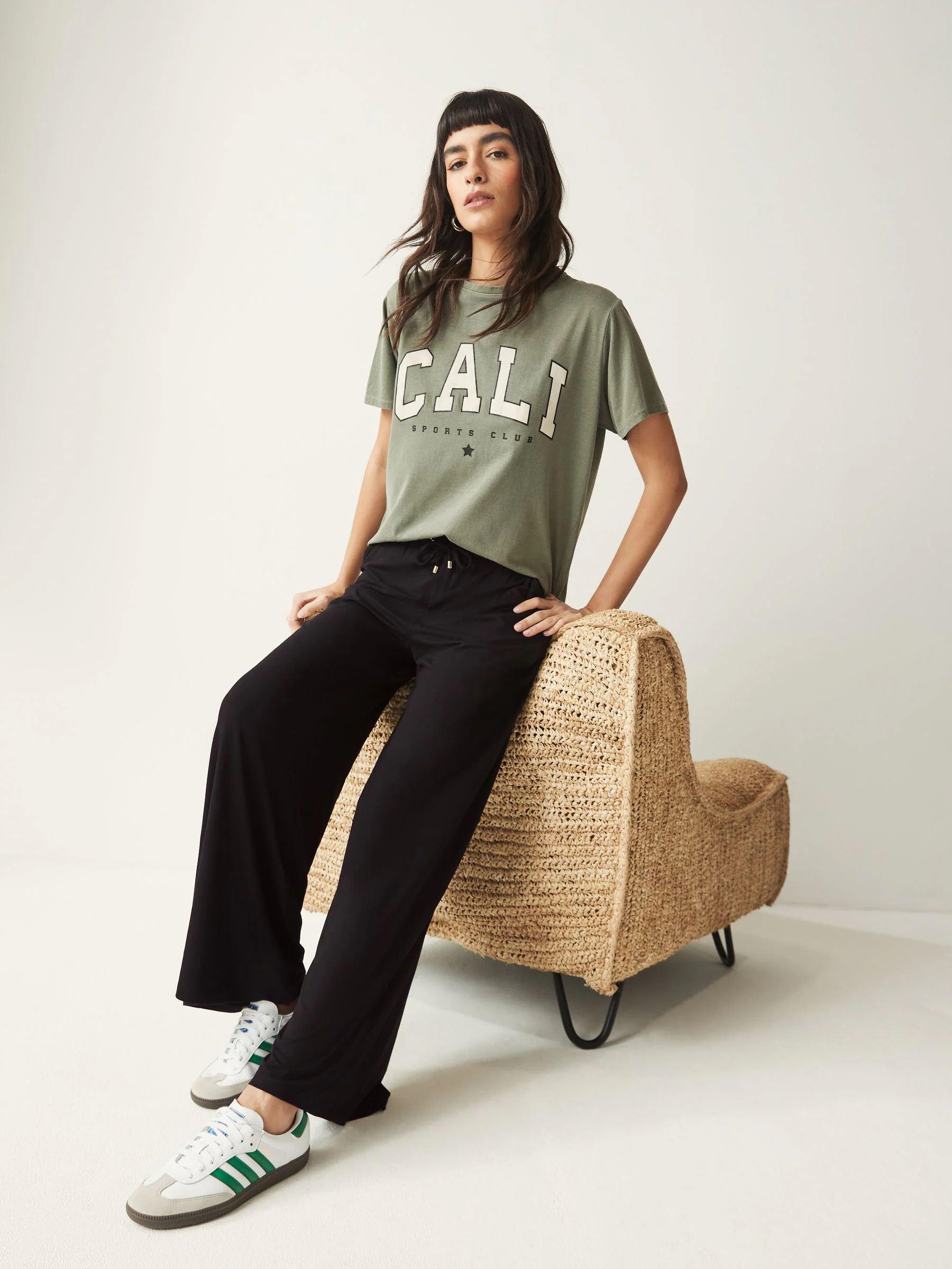 Zwart - Jersey broek met wijde pijpen