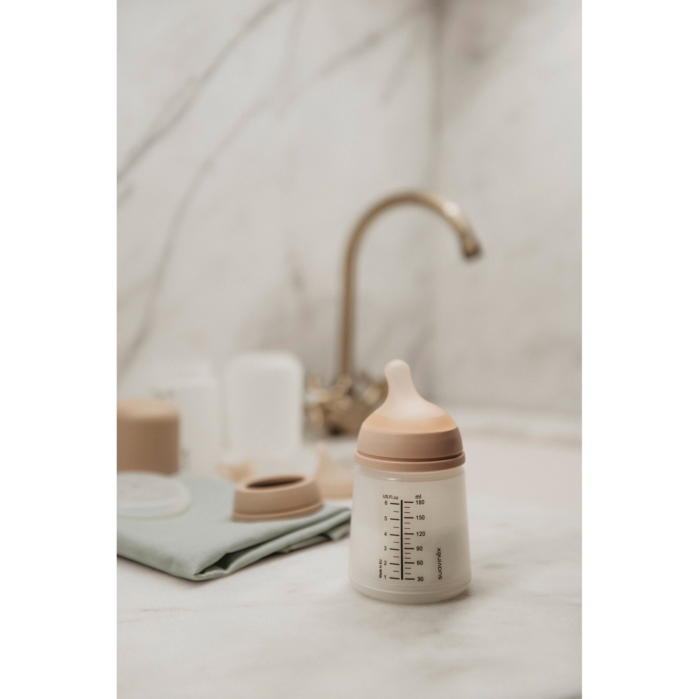 Suavinex Babyflasche Zero.Zero, Anti-Kolik, 180 ml, ab 0M beige
