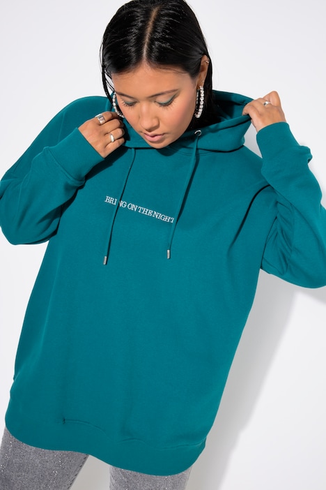 Hoodie, oversized, Glitzer-Statement, Kapuze
