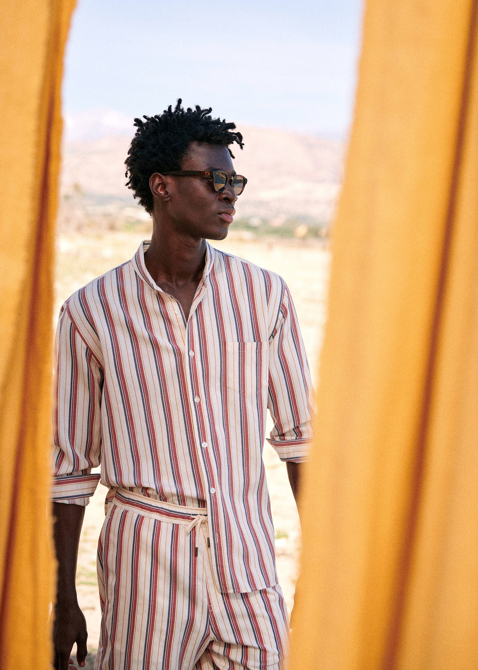 Chemise Charlie - Blanche Rayure Bleu Rouge Ocre - POUR LUI 5906599
