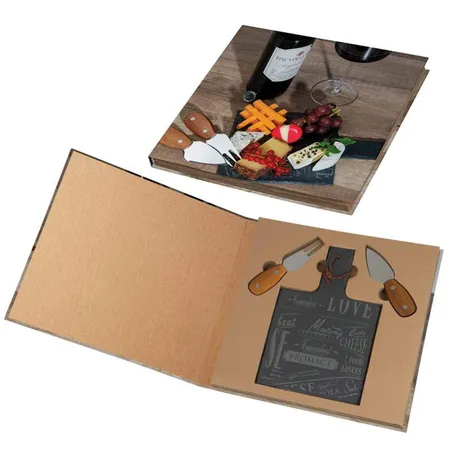 Easy Gifts Käseset / bestehend aus verzierter Schieferplatte, Käsemesser und Käsegabel