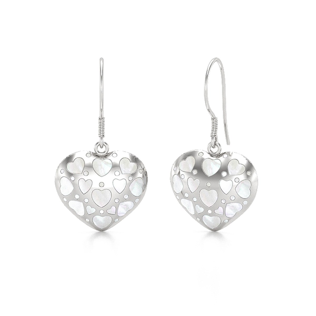 Boucles d'oreilles ADEN coeur nacre blanche et argent 925