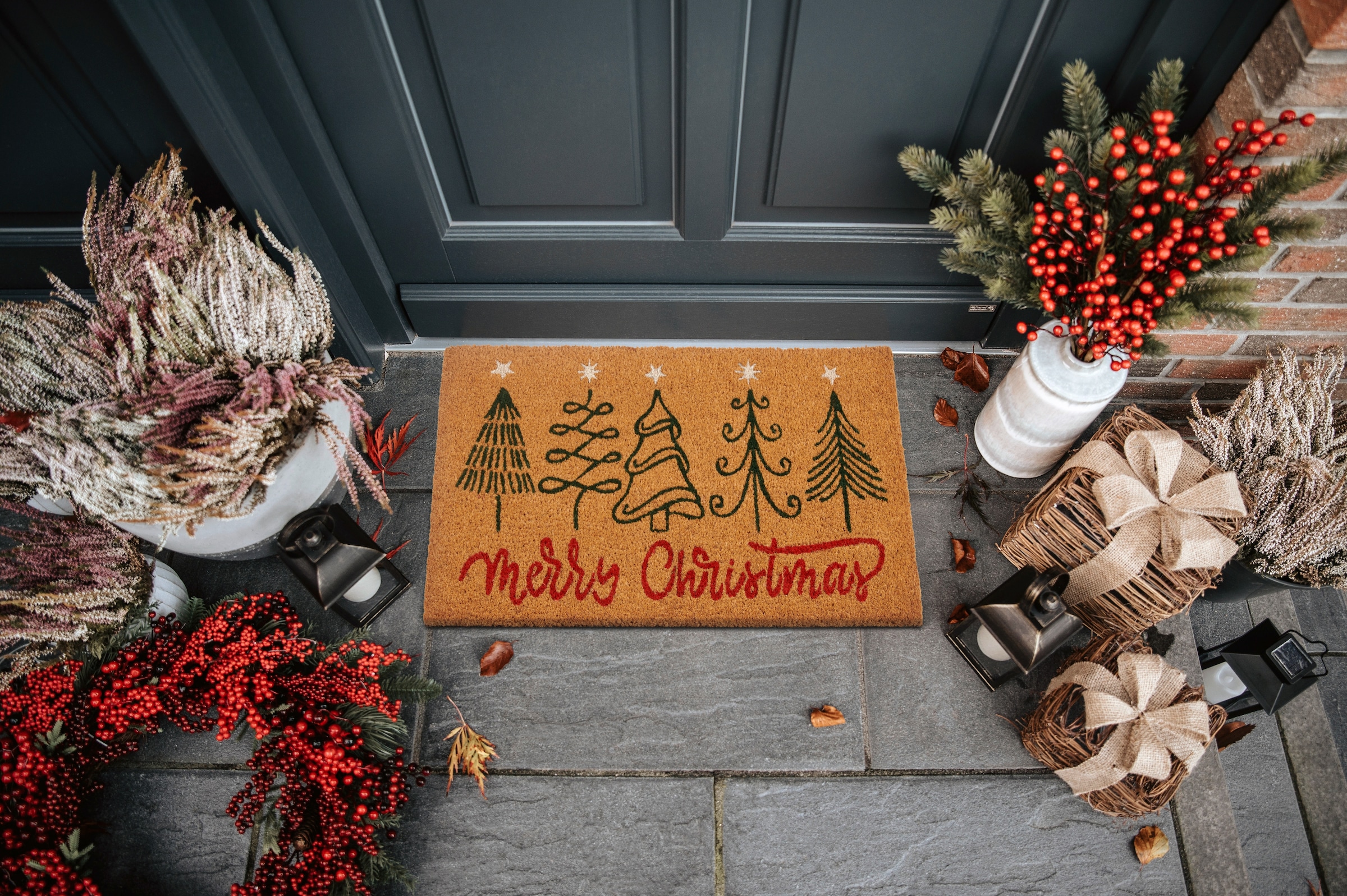 HANSE Home Fussmatte »Kokos Five Christmas Trees, Türmatte« rechteckig 15 mm Höhe Schmutzfangmatte, Rutschfest, Outdoor, Weihnachten, Kokosmatte, Flur