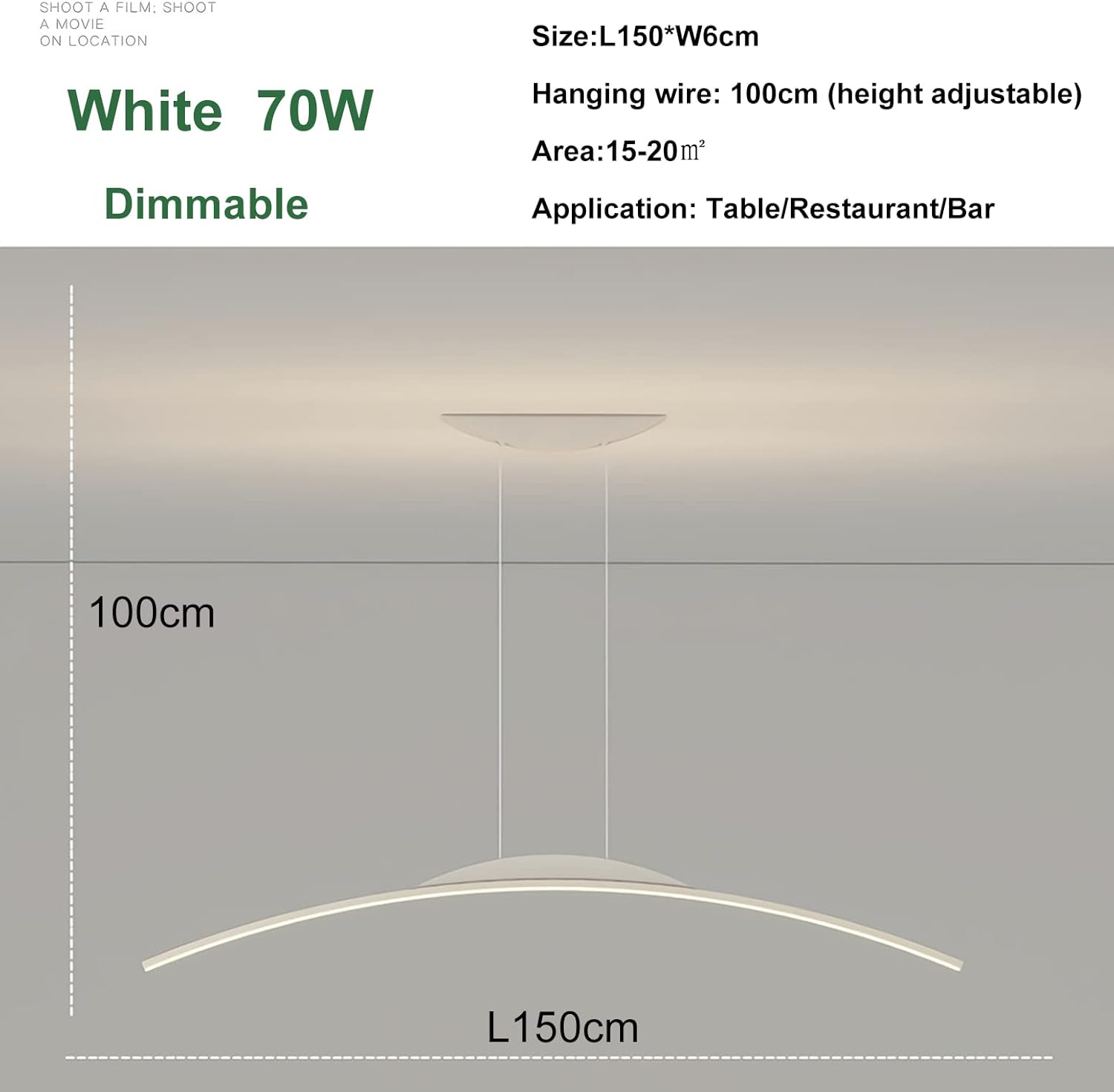 Dimmbare LED Hängeleuchte 70W Moderne Esstisch Pendelleuchte mit Fernbedienung Pendellampe Bogen Design LED hängende Leuchte Höhenverstellbar für Esszimmer Küche Wohnzimmer (Weiß, L150cm)