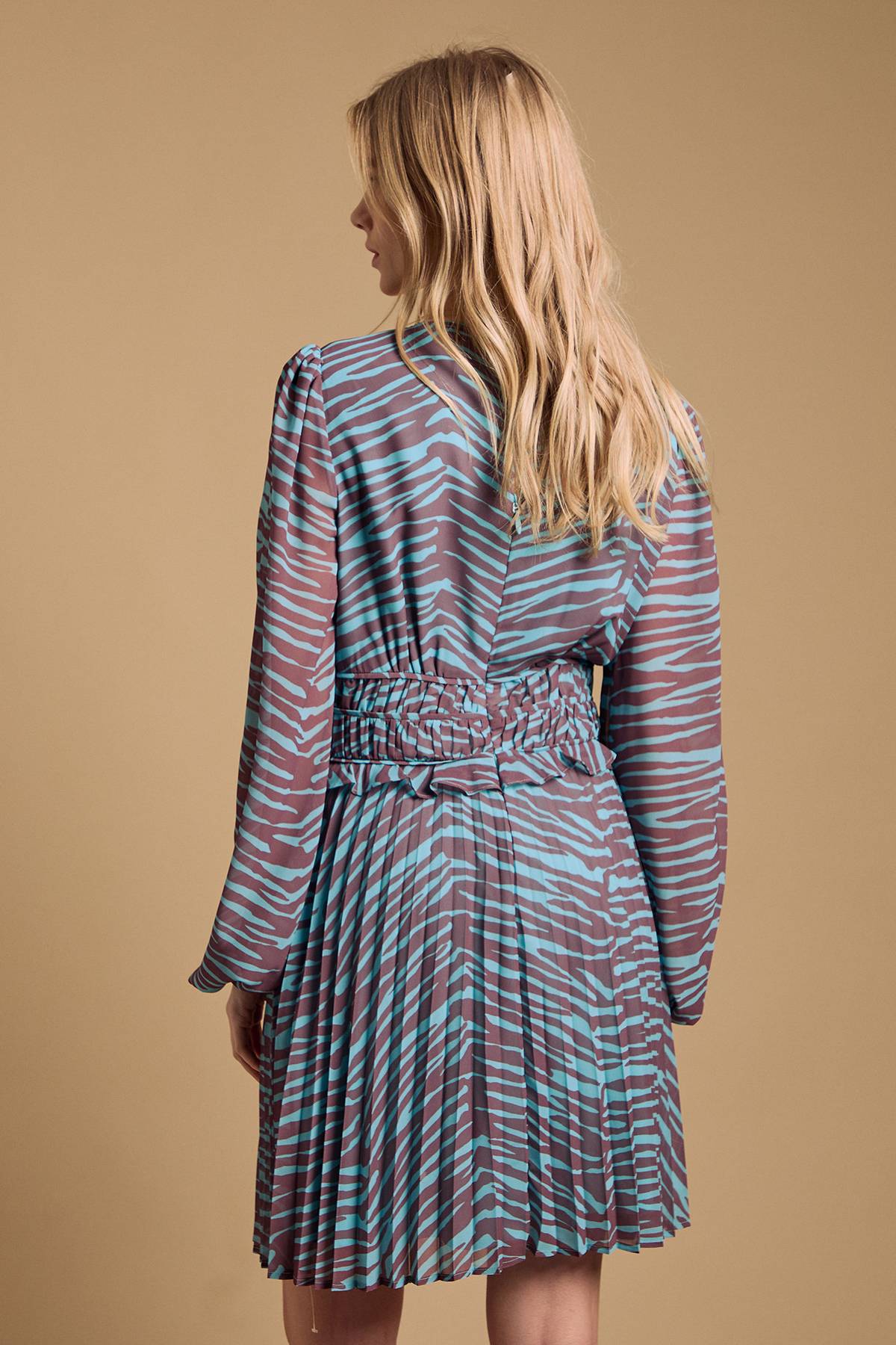 Oasis Robe Mini à Manches Longues avec Jupe Plissée Imprimée