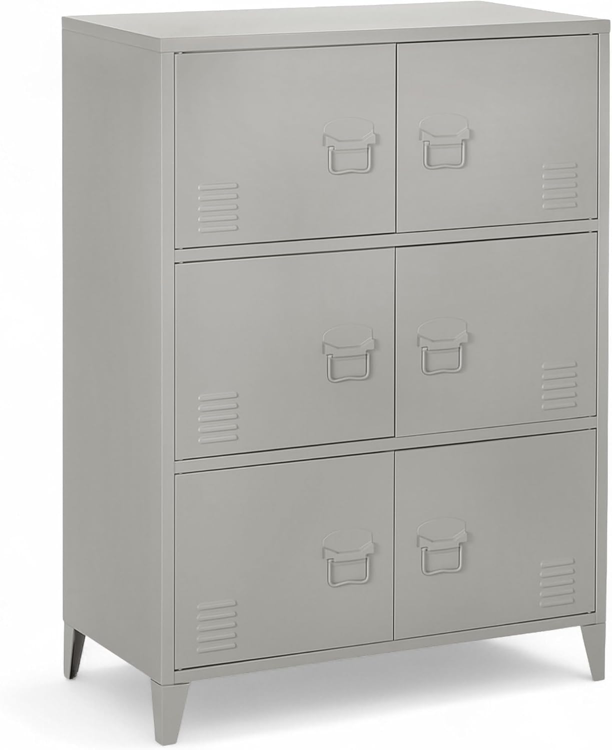 Spindschrank Industrie Design 6-türig | Büroschrank Metall 80 x 113 x 40cm grau | magnetischer Schließmechanismus - Hänkelgriffe + Lüftungsgitter