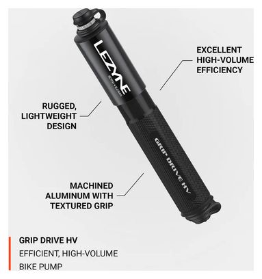 Pompe à Main Lezyne Grip Drive HV S (Max 90 psi / 6.2 bar) Noir / Argent