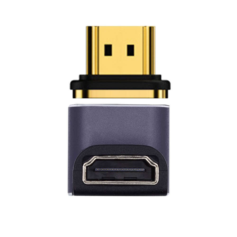 HDMI auf HDMI 8K@60Hz 90° Grad Winkel Adapter mit vergoldeten Kontakten (Winkel Unten) - Grau