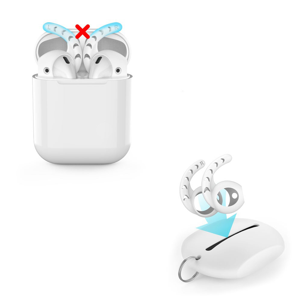 (3er Set) AirPods (1 & 2 Generation) / Earpods Silikon Ohrbügel Haken Halterung mit Silikon Aufbewahrungstasche - Weiss