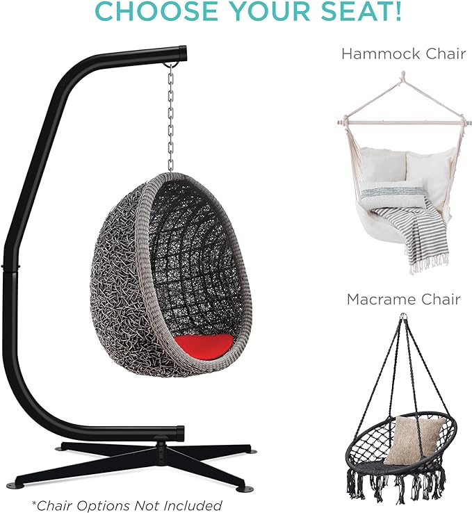 Best Choice Products Metal Hanging Hammock C-Stand for Chair/Weather-Resistant Finish, Offset Base - Stand Only - Black