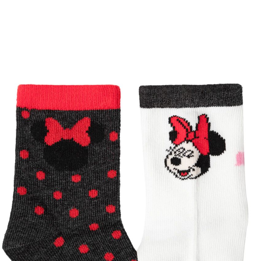 Lot de 2 paires de chaussettes assorties à pois / motif Minnie - Ecru
