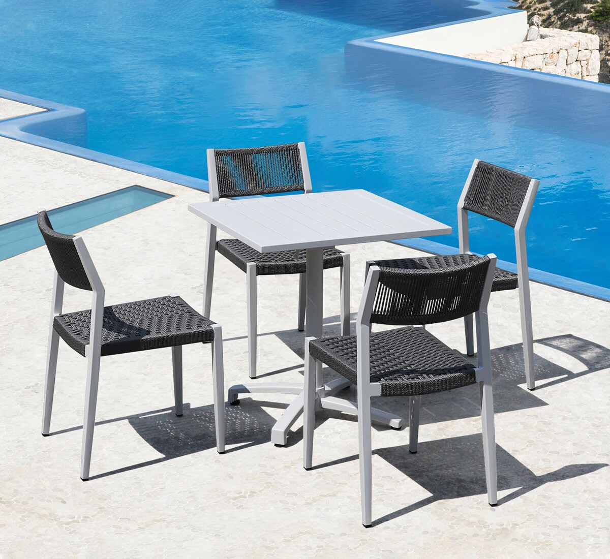 Grasekamp Terrassenset Sol 5 teilig - Klapptischund 4x Stapelstuhl ausAluminium/Textilene