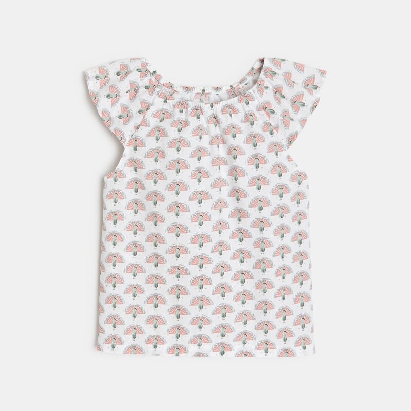 Salopette courte et blouse paons rose bébé fille Rose