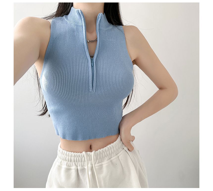 Amyway - Effen geribbeld vest met halve rits