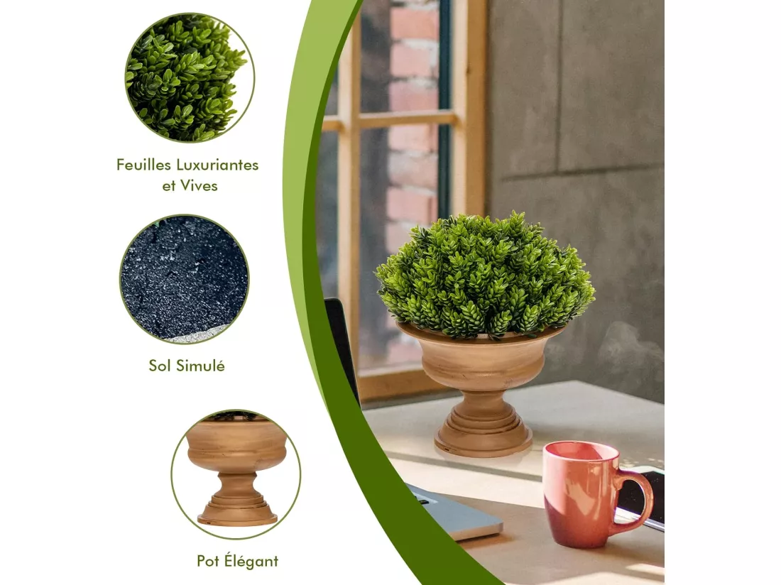 Lot de 4 Plantes Artificielle en Pot Écologique Réalistes Interieur, Fausses Pomme de Bois et Feuilles en PP Vertes de Style Vintage Décoration pour Salon, Bureau, Chambre