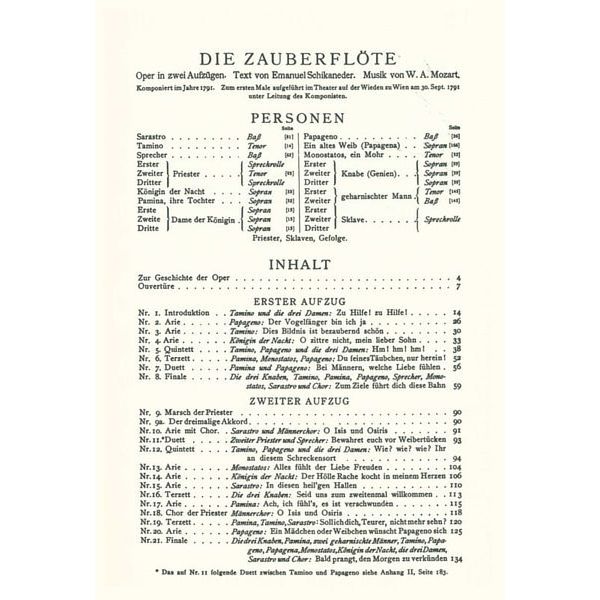 Edition Peters Mozart Zauberflöte KV 620