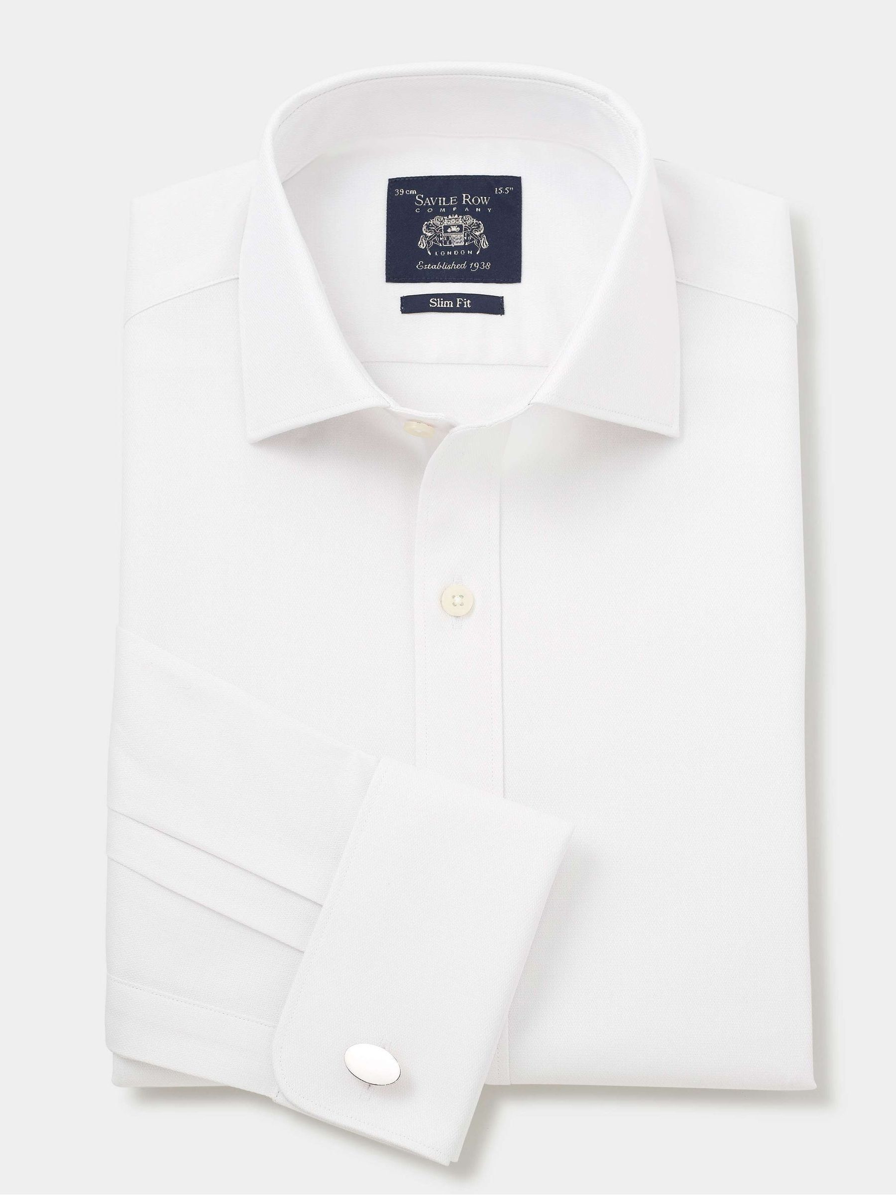 Wit - Savile Row Company Slim Fit Cotton Herringbone Double Cuff Formal Shirt
