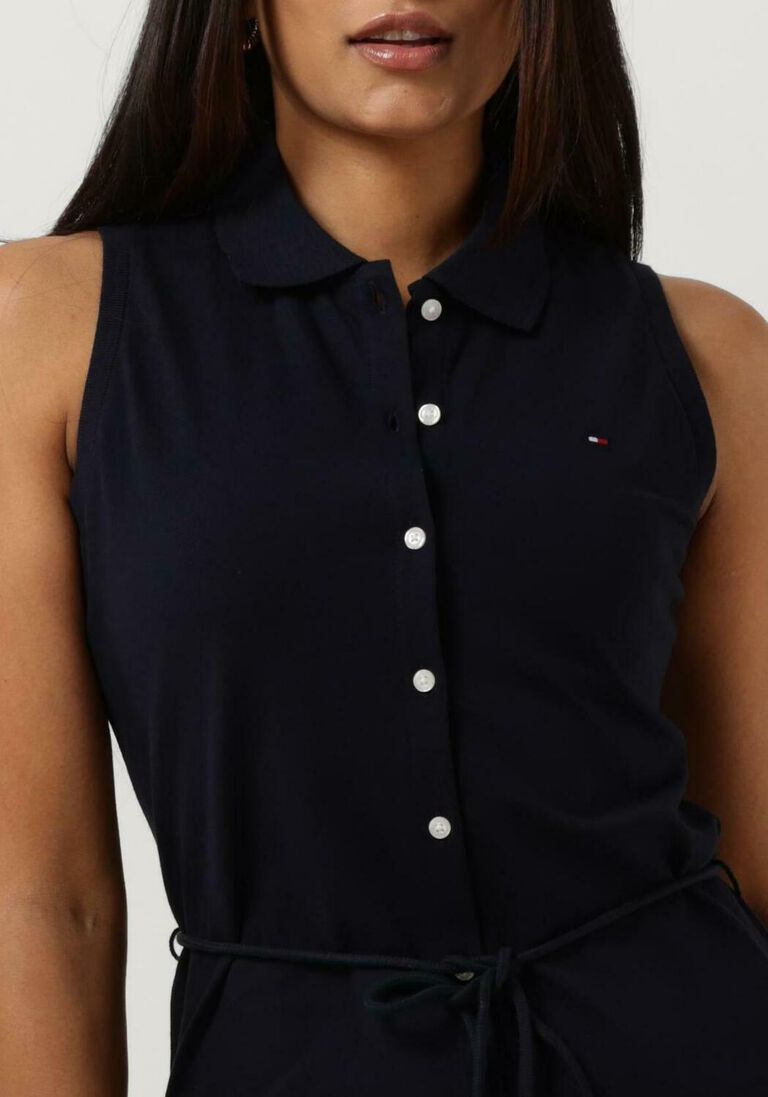 TOMMY HILFIGER donkerblauwe tommy hilfiger midi jurk slm collr dtail midi polo drs ns